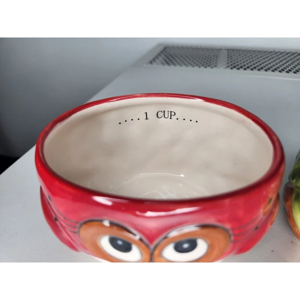 Set Of 3 Laurie Furnell Painted Ceramic Owl Bird Measuring Cups Nesting Colorful